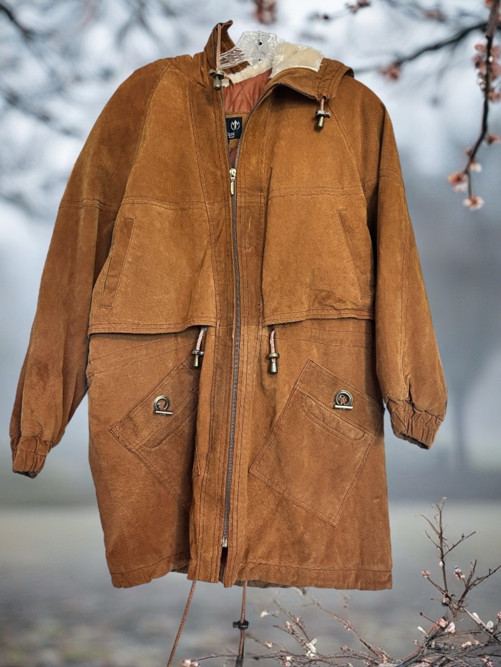 Vintage Marco Moroni Brown Leather Suede Coat Boho with Hood Medium - Picture 3 of 13